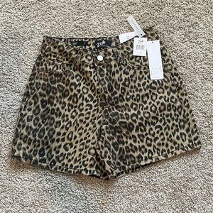 High Waist Brown and Black Leopard Print Shorts